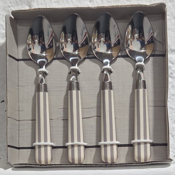 Moka Spoons Set – 4pc Espresso Teaspoons Gray & White Stripes Handles Quid Novi - Picture 2 of 2